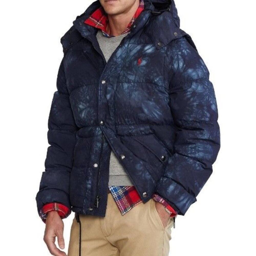 Polo Ralph Lauren Mens Convertible Puffer Jacket Blue size XL Tie Dye $498